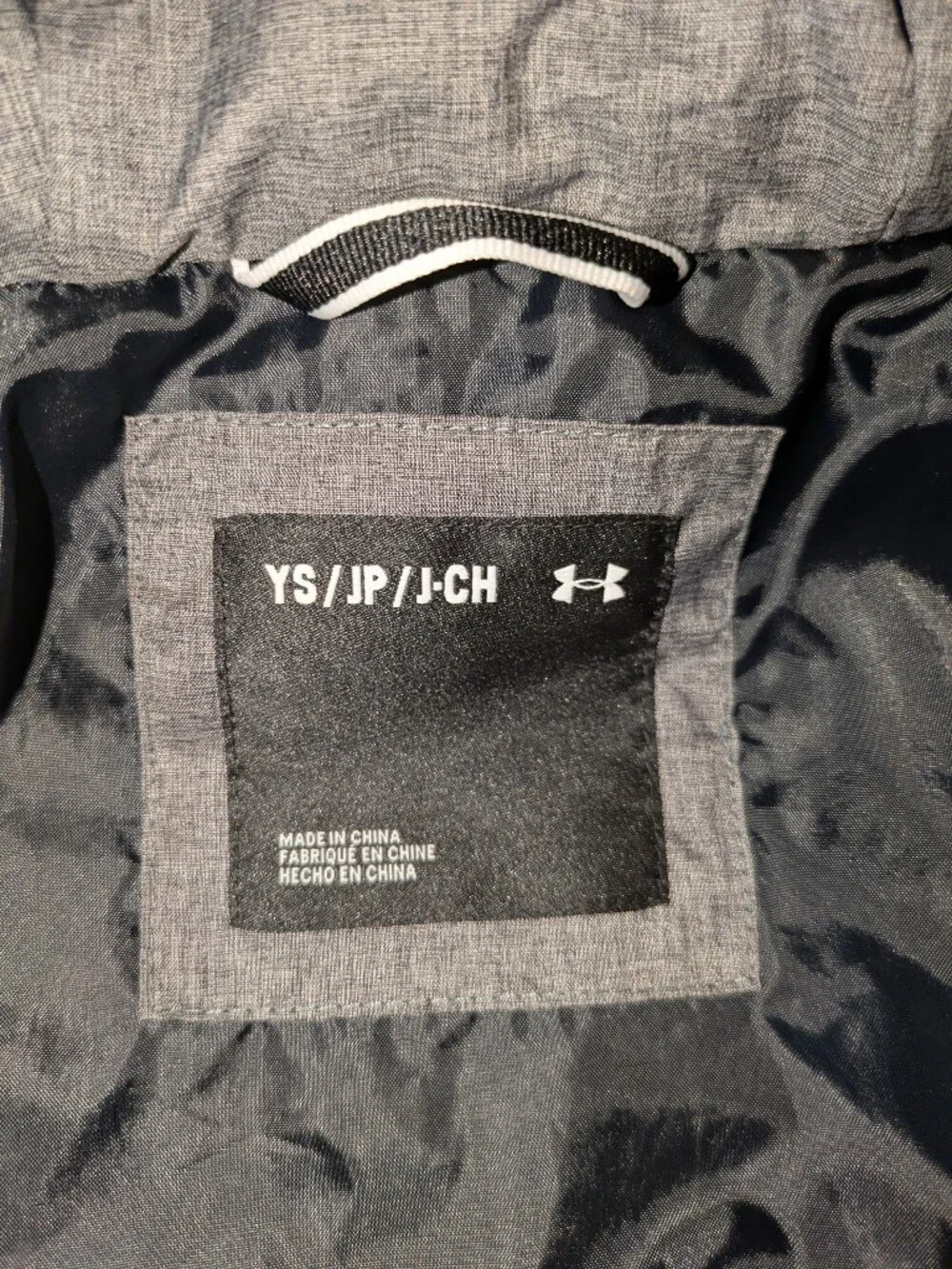 Under Armour Gray Quilted Hooded Puffer Jacket with Black Sleeves